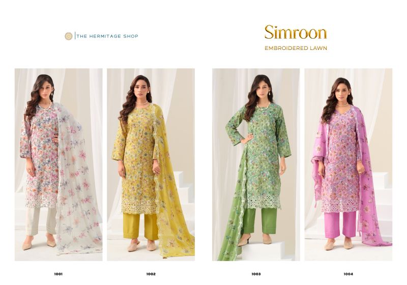 Hermitage Simroon Lawn Cotton Print With Schiffli Embroidered Dress Material Catalog — Wholesale Salwar Suits, Hermitage wholesale from Surat — view 6