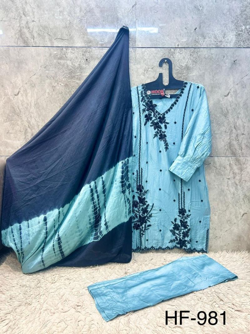 Hoor Tex 981 A To D Rayon Satin Embroidered Designer Salwar Kameez Catalog — Wholesale Pakistani Suits, hoor Tex wholesale from Surat — Photo 3