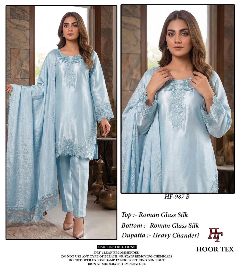 Hoor Tex 987 A To D Roman Glass Silk Embroidered Designer Salwar Kameez Catalog