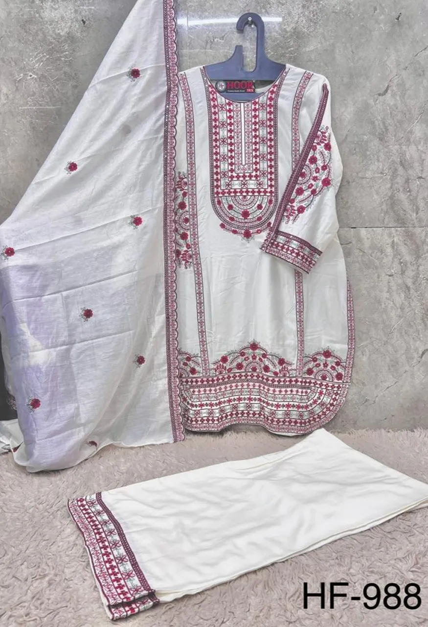 Hoor Tex 988 A To C Rayon Satin Embroidered Salwar Kameez Catalog — Wholesale Salwar Suits, hoor Tex wholesale from Surat — Photo 3