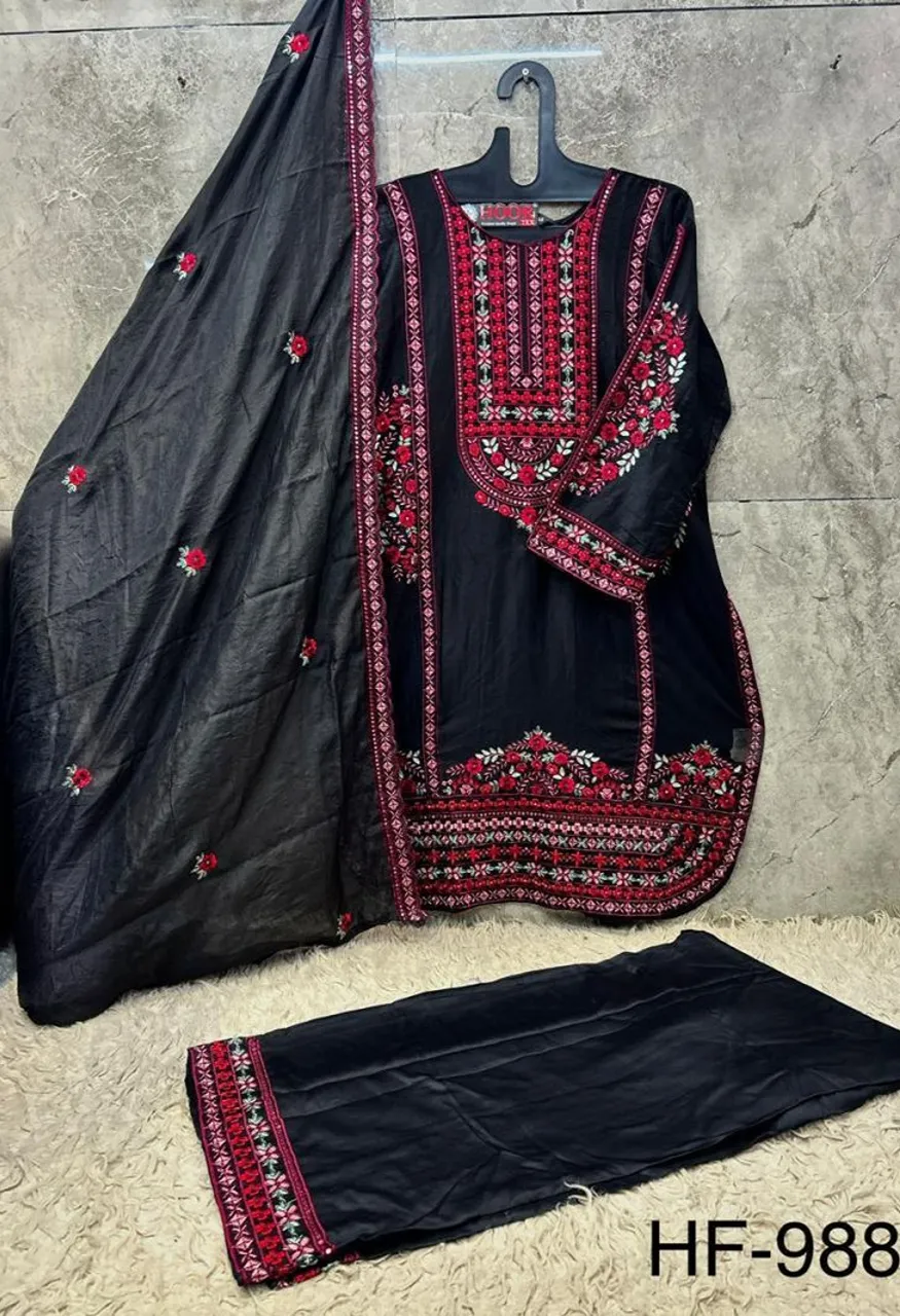 Hoor Tex 988 A To C Rayon Satin Embroidered Salwar Kameez Catalog — Wholesale Salwar Suits, hoor Tex wholesale from Surat — Photo 5