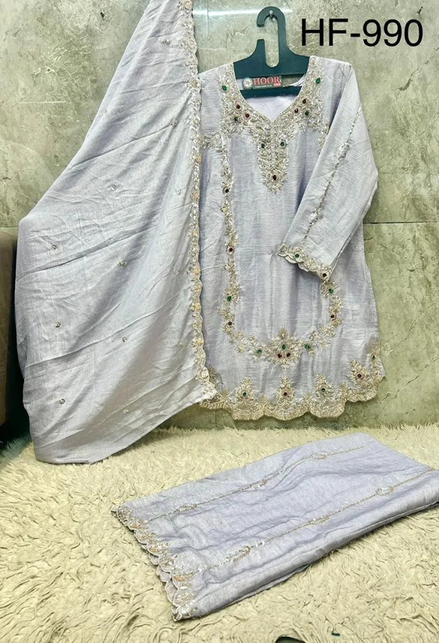 Hoor Tex 990 A To D Pakistani Crunchy Crush Embroidered Salwar Kameez Catalog — Wholesale Salwar Suits, hoor Tex wholesale from Surat — Photo 7