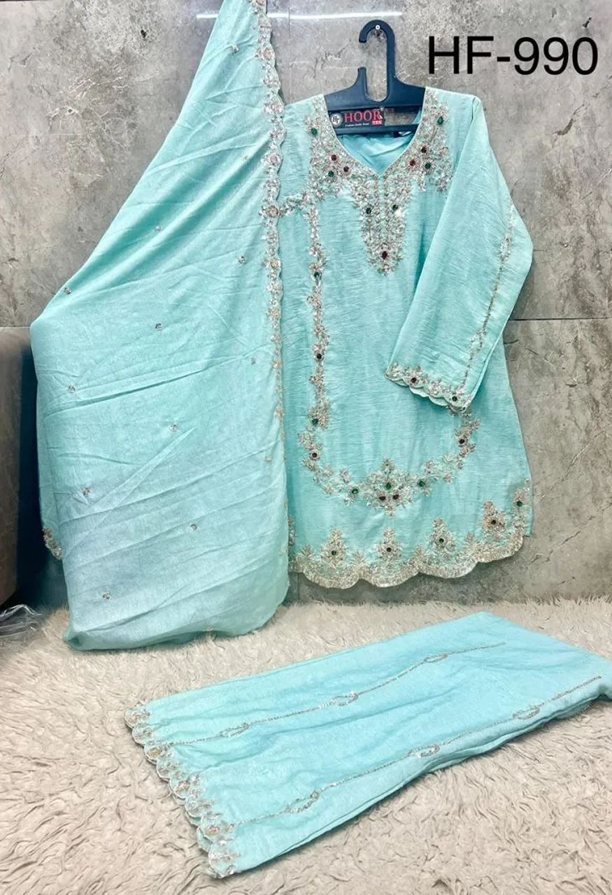 Hoor Tex 990 A To D Pakistani Crunchy Crush Embroidered Salwar Kameez Catalog — Wholesale Salwar Suits, hoor Tex wholesale from Surat — Photo 5