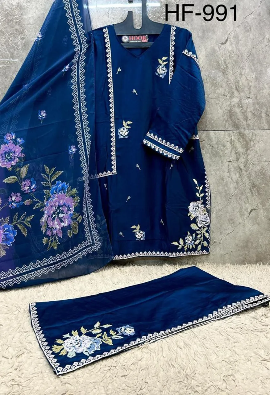 Hoor Tex 991 A To D Pakistani Rayon Satin Embroidered Salwar Kameez  Catalog — Wholesale Salwar Suits, hoor Tex wholesale from Surat — view 5