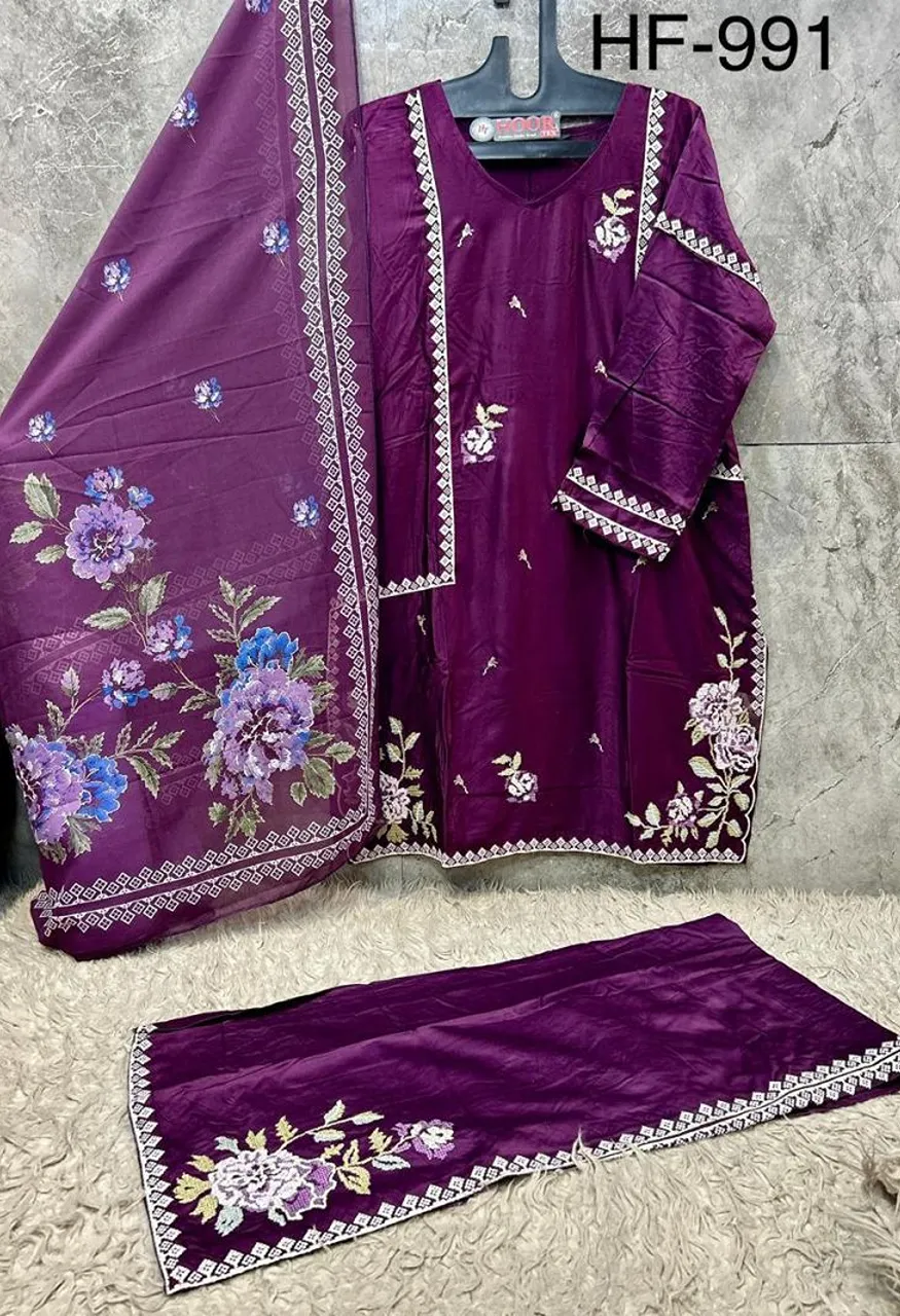 Hoor Tex 991 A To D Pakistani Rayon Satin Embroidered Salwar Kameez  Catalog — Wholesale Salwar Suits, hoor Tex wholesale from Surat — view 9