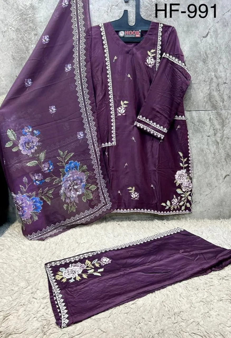 Hoor Tex 991 A To D Pakistani Rayon Satin Embroidered Salwar Kameez  Catalog — Wholesale Salwar Suits, hoor Tex wholesale from Surat — view 7
