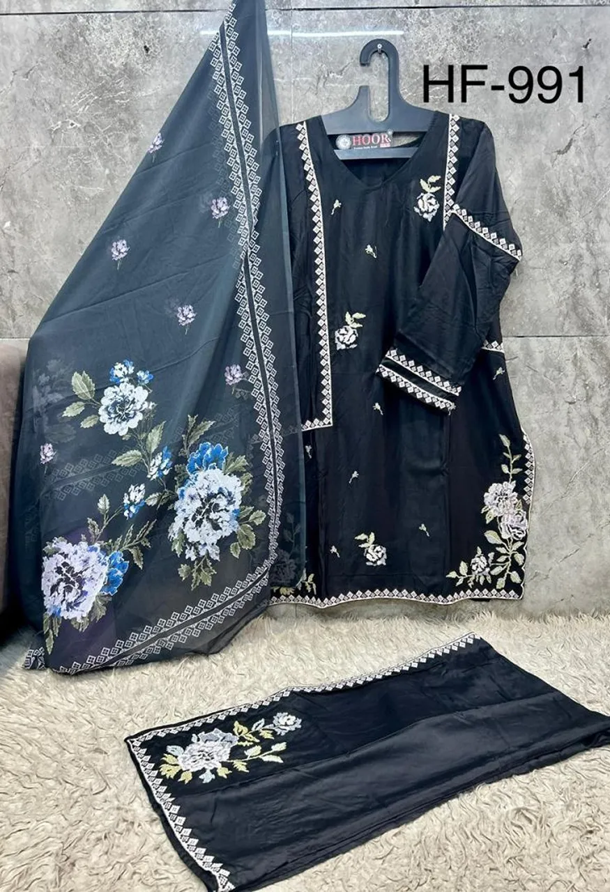 Hoor Tex 991 A To D Pakistani Rayon Satin Embroidered Salwar Kameez  Catalog — Wholesale Salwar Suits, hoor Tex wholesale from Surat — view 3