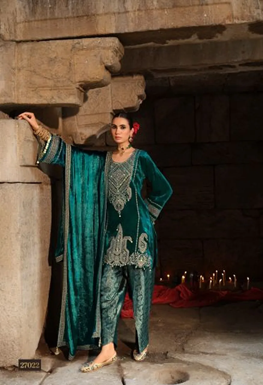 Ibiza Goonj Viscose Velvet Embroidered Designer Salwar Kameez Collection