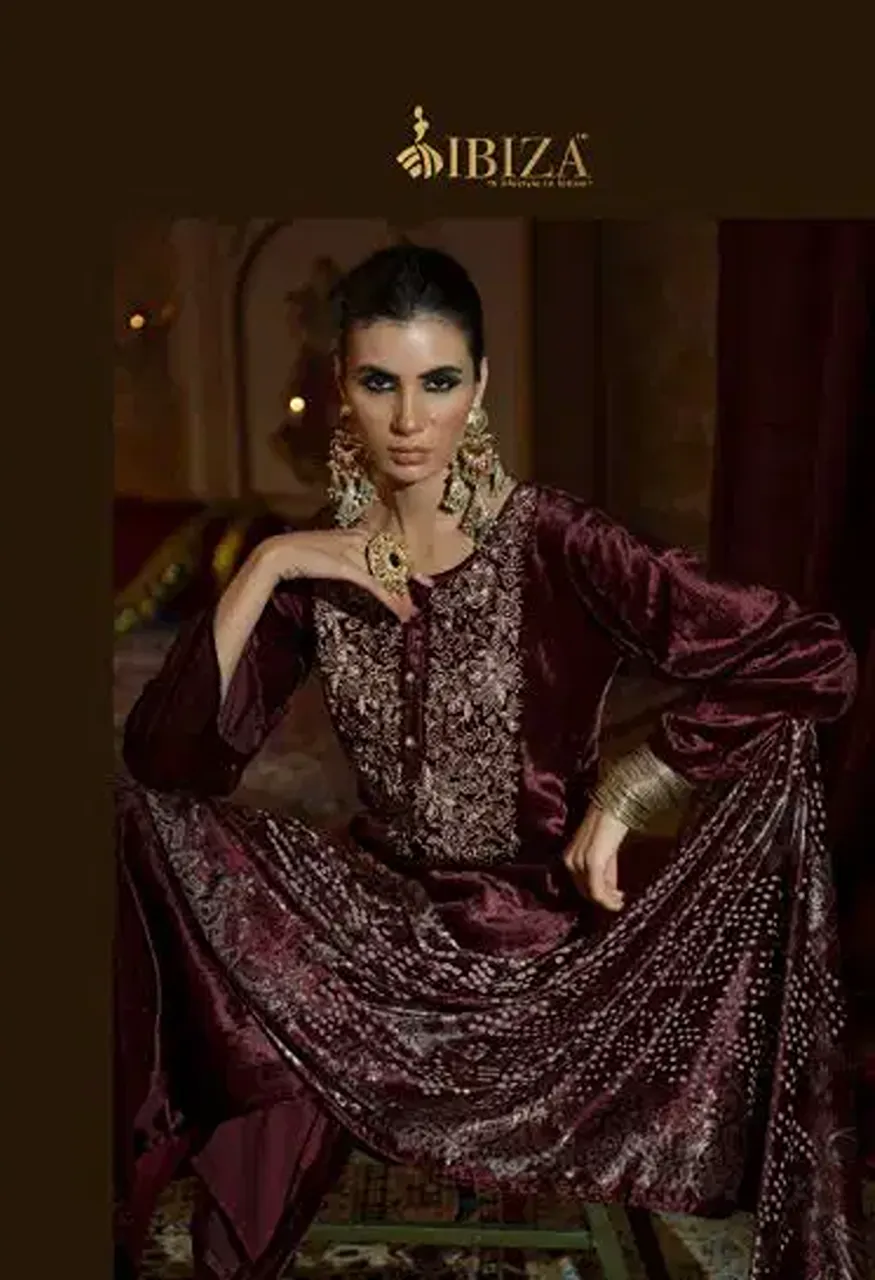 Ibiza Rang E Rooh Viscose Velvet Beads Work Designer Salwar Kameez Collection