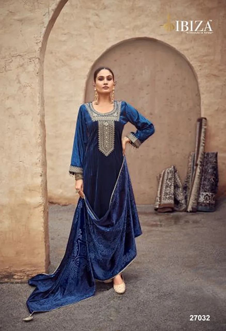 Ibiza Surkh Imrozia Viscose Velvet Embroidered Designer Salwar Kameez Catalog — Wholesale Salwar Suits, Ibiza wholesale from Surat — Photo 3
