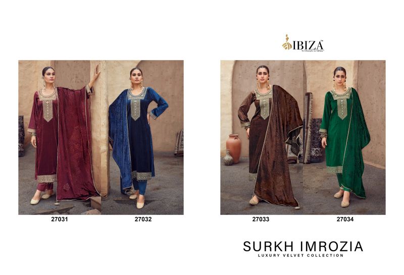 Ibiza Surkh Imrozia Viscose Velvet Embroidered Designer Salwar Kameez Catalog — Wholesale Salwar Suits, Ibiza wholesale from Surat — Photo 5