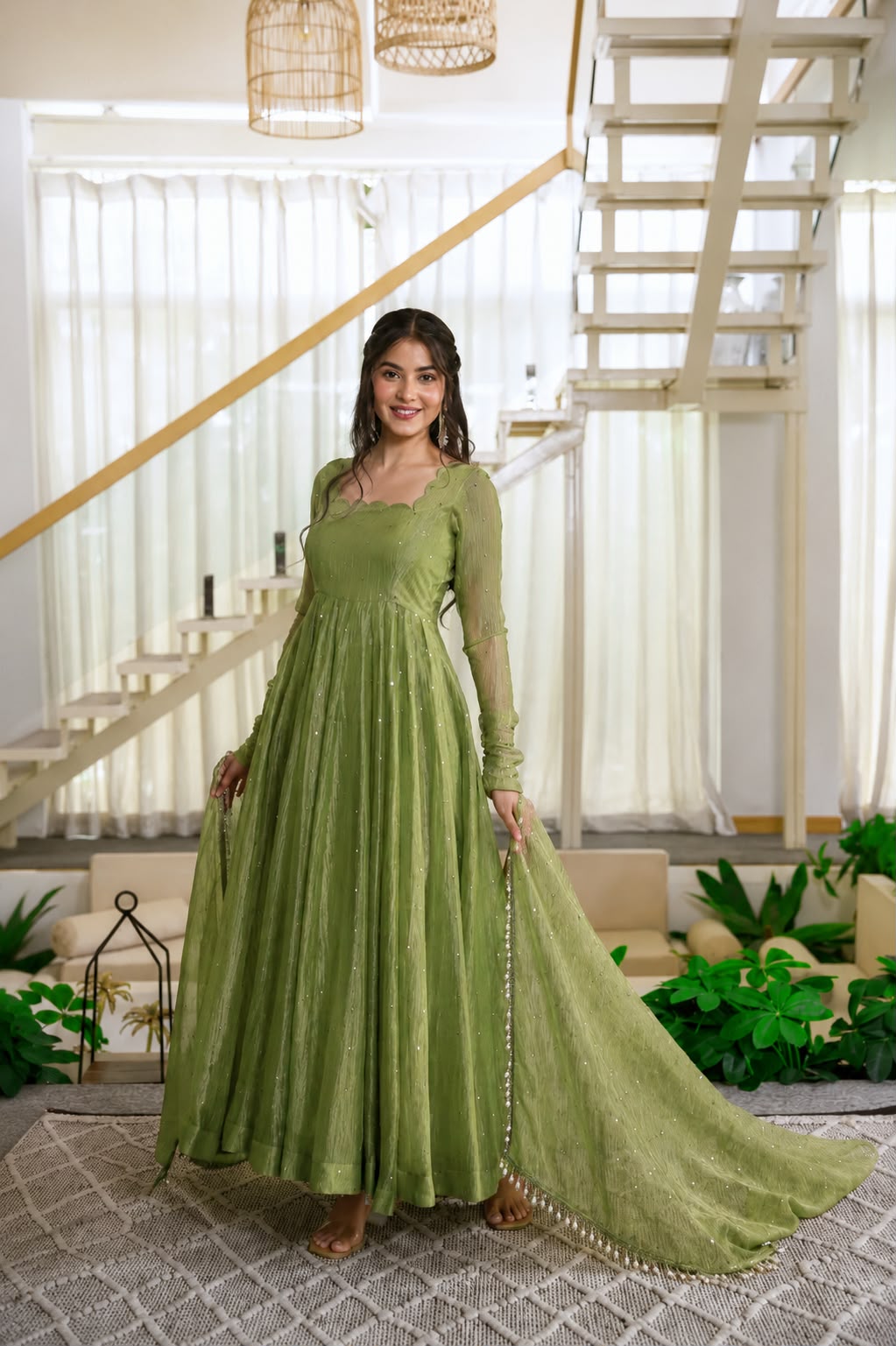 KD 1641 Foil Work Set Salsa Silk Gown With Bottom Dupatta Collection — Wholesale Kurtis, Vardan Ethnic wholesale from Surat — Photo 6
