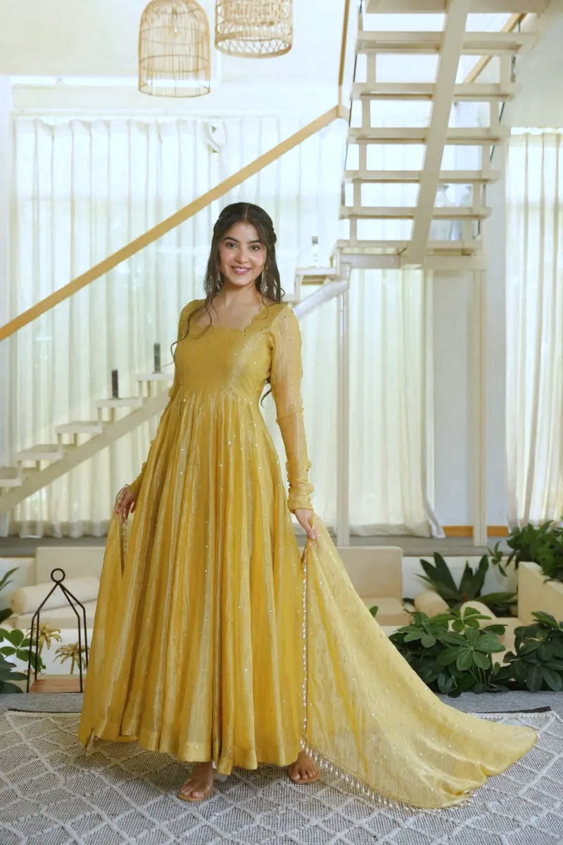 KD 1641 Foil Work Set Salsa Silk Gown With Bottom Dupatta Collection — Wholesale Kurtis, Vardan Ethnic wholesale from Surat — Photo 4