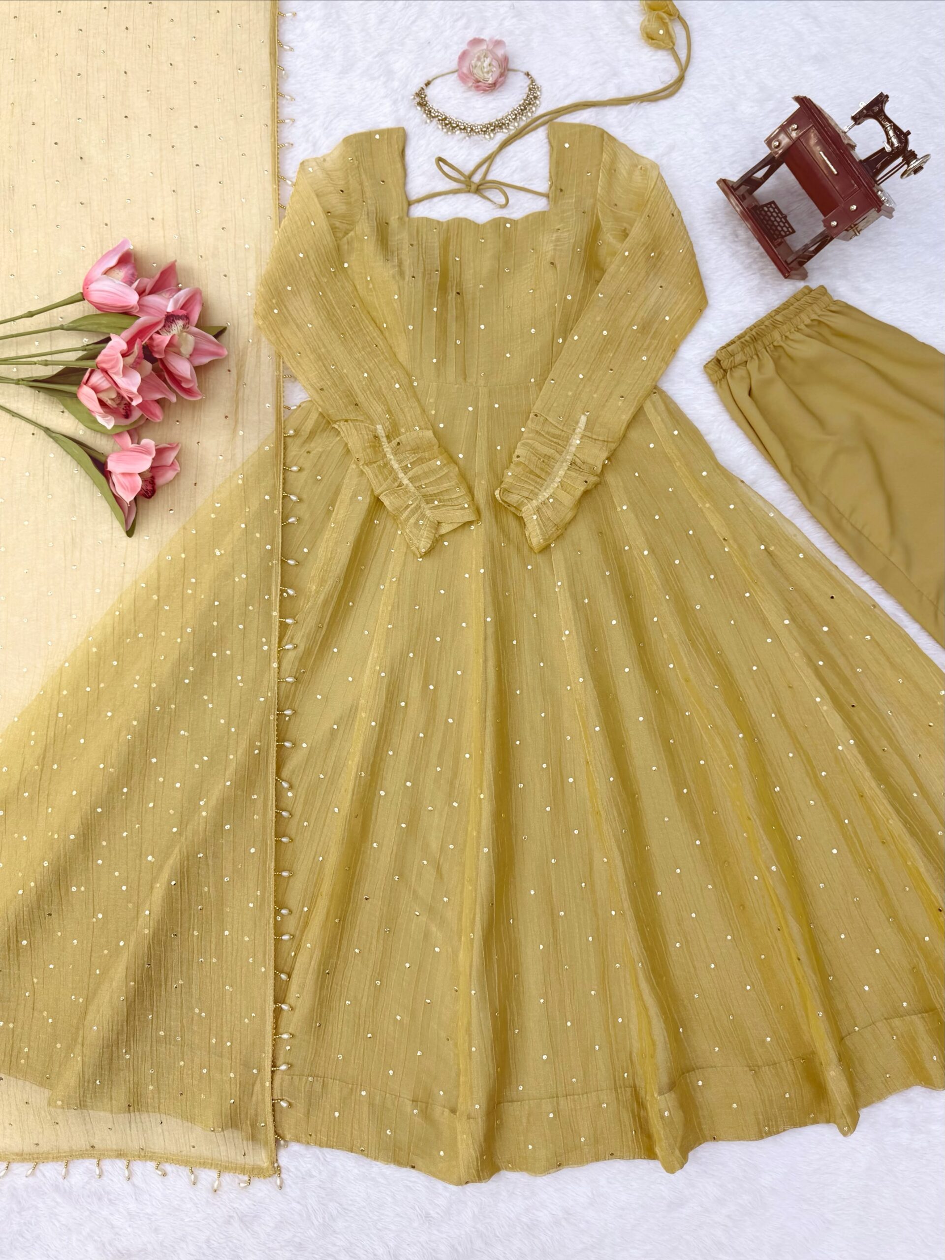 KD 1641 Foil Work Set Salsa Silk Gown With Bottom Dupatta Collection — Wholesale Kurtis, Vardan Ethnic wholesale from Surat — Photo 5