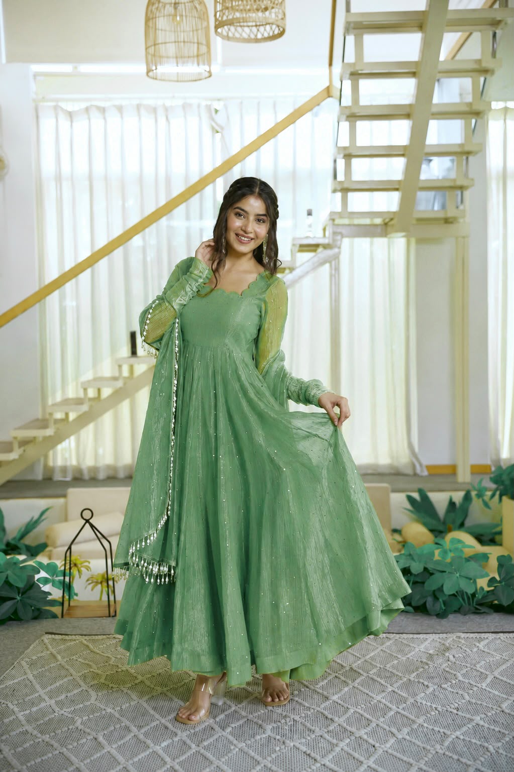 KD 1641 Foil Work Set Salsa Silk Gown With Bottom Dupatta Collection — Wholesale Kurtis, Vardan Ethnic wholesale from Surat — Photo 10