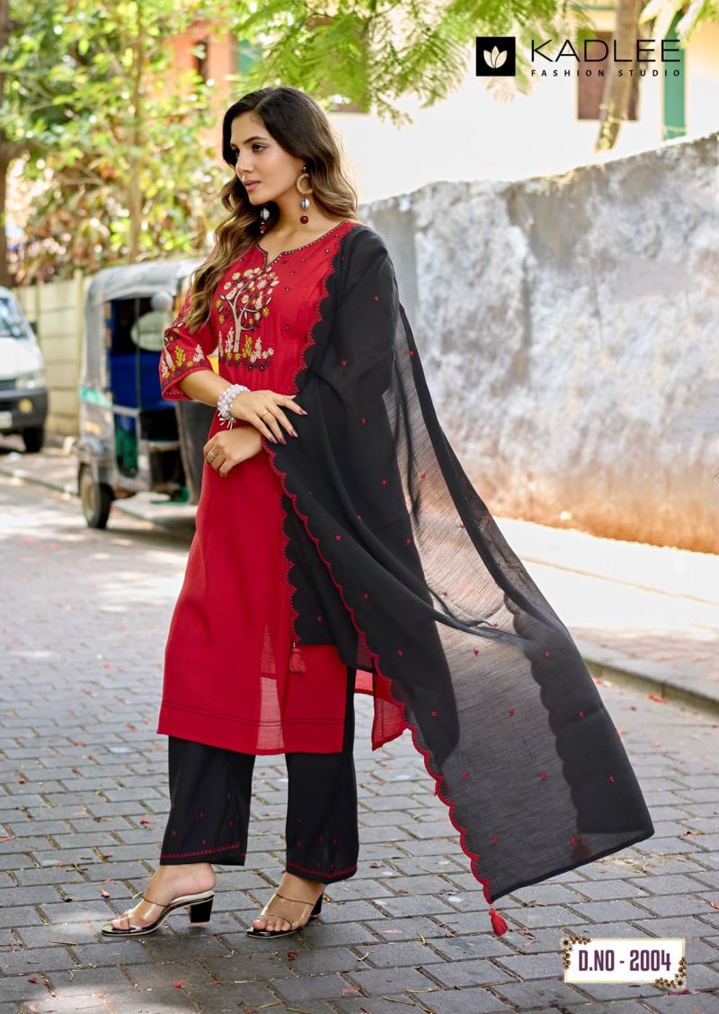Kadlee Rajvee Roman Silk Hand And Thread Work Kurti With Bottom Dupatta Catalog — Wholesale Kurtis, Kadlee Fashion Studio wholesale from Surat — view 3