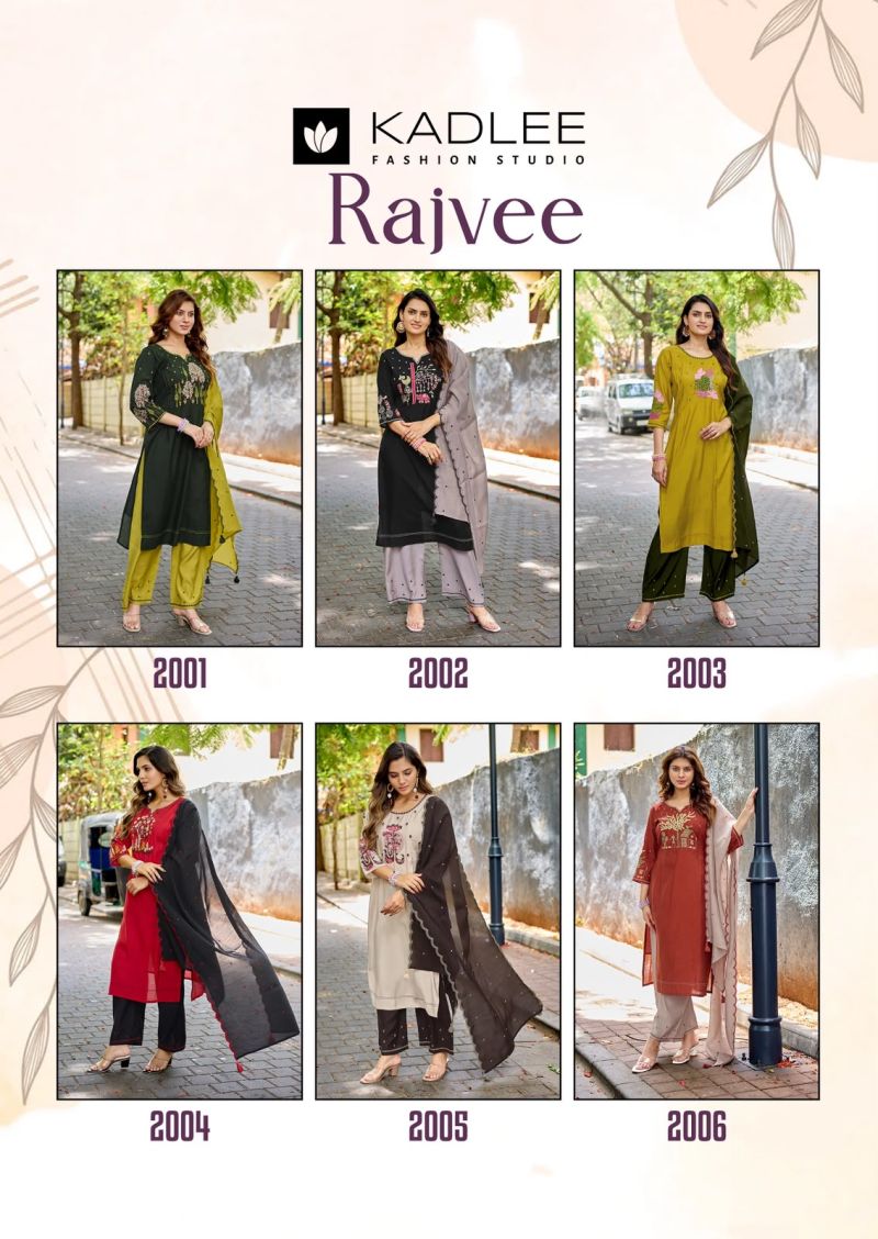 Kadlee Rajvee Roman Silk Hand And Thread Work Kurti With Bottom Dupatta Catalog — Wholesale Kurtis, Kadlee Fashion Studio wholesale from Surat — view 7