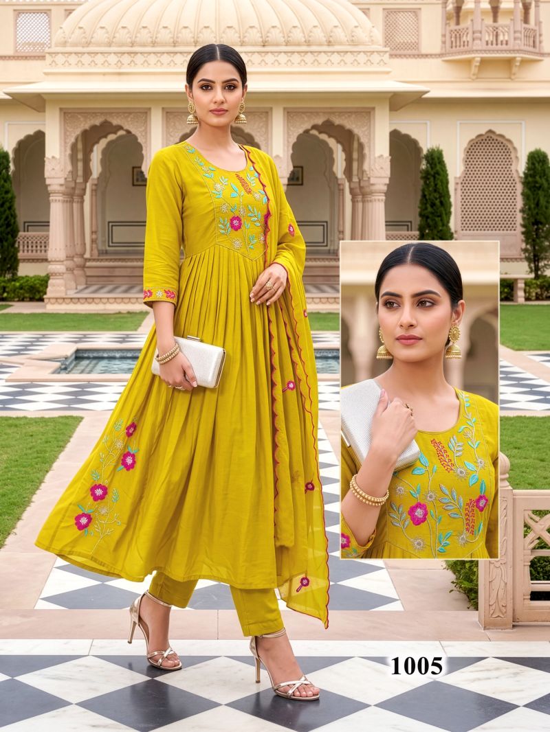 Kalki Vol 3 Mul Chanderi Embroidered Anarkali Kurti Set Collection
