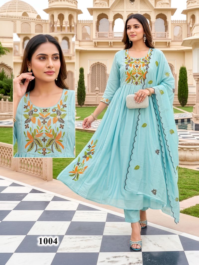 Kalki Vol 3 Mul Chanderi Embroidered Anarkali Kurti Set Collection — Wholesale Kurtis, Vardan Ethnic wholesale from Surat — Photo 5