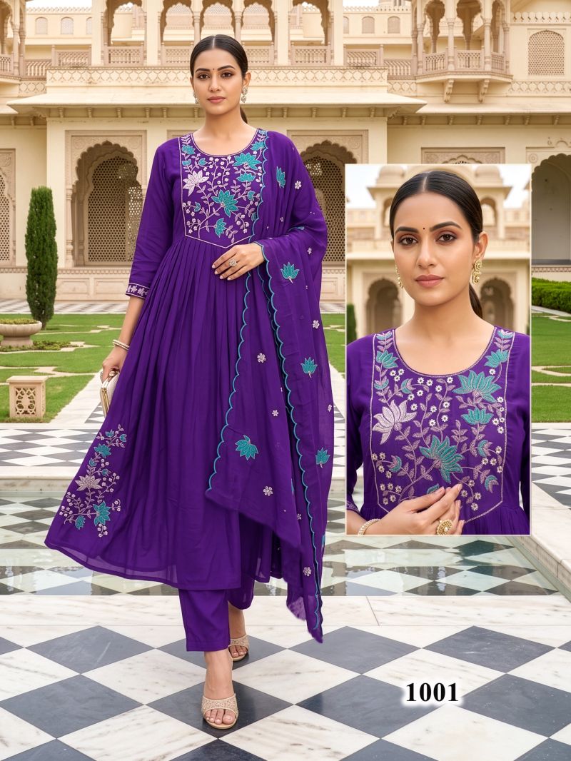 Kalki Vol 3 Mul Chanderi Embroidered Anarkali Kurti Set Collection — Wholesale Kurtis, Vardan Ethnic wholesale from Surat — Photo 3