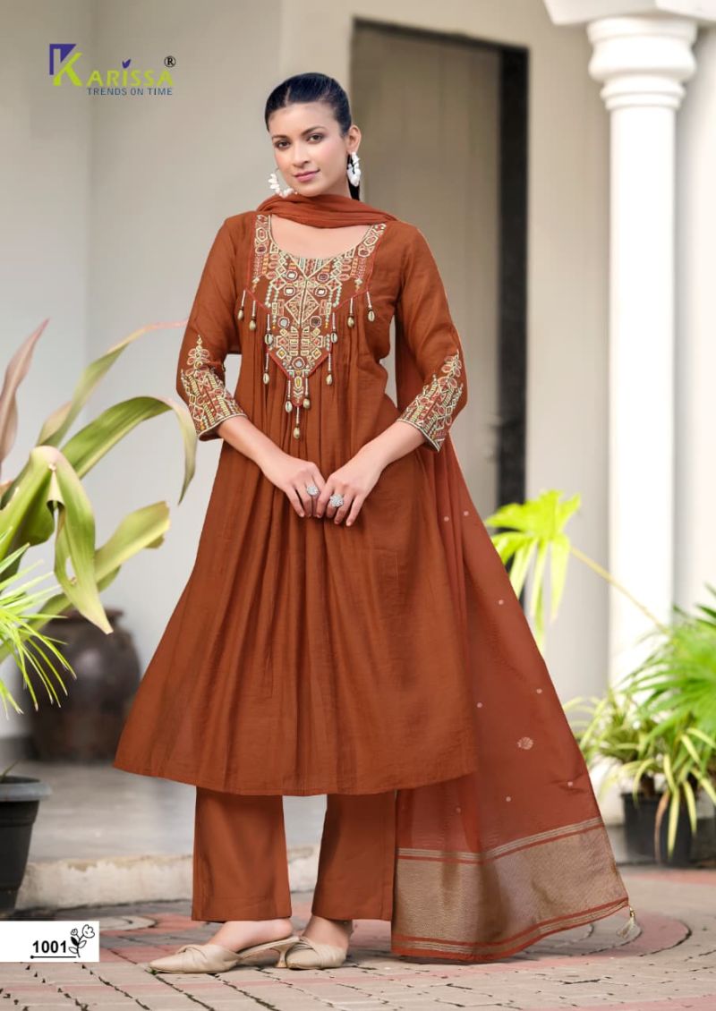 Karissa Supriya Wholesale Viscose Coral Silk Thread Work Kurti With Bottom Dupatta Catalog