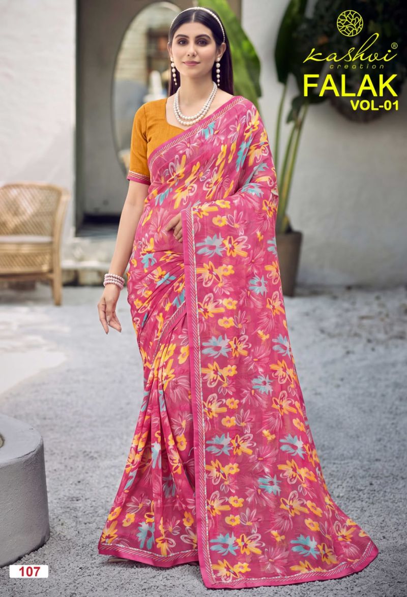 Kashvi Falak Vol 1 Wholesale Georgette Printed Fancy Saree Collection — Wholesale Sarees, Kashvi Creation wholesale from Surat — view 3