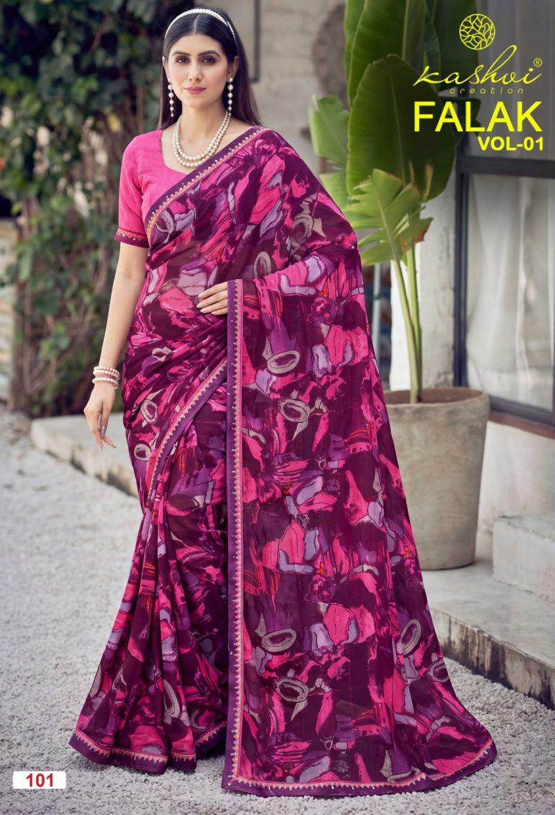 Kashvi Falak Vol 1 Wholesale Georgette Printed Fancy Saree Collection — Wholesale Sarees, Kashvi Creation wholesale from Surat — view 8