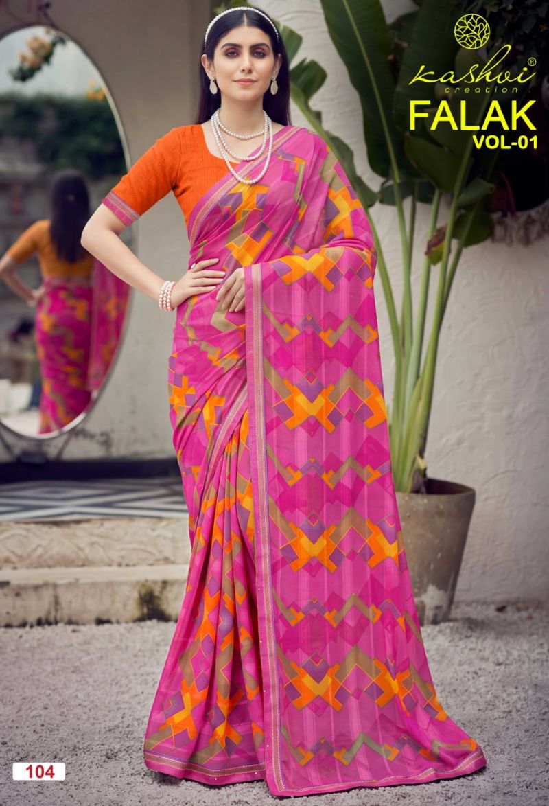 Kashvi Falak Vol 1 Wholesale Georgette Printed Fancy Saree Collection — Wholesale Sarees, Kashvi Creation wholesale from Surat — view 7