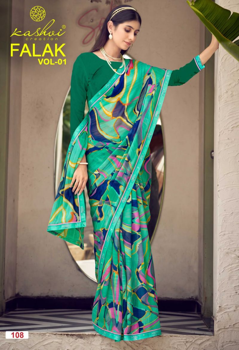 Kashvi Falak Vol 1 Wholesale Georgette Printed Fancy Saree Collection — Wholesale Sarees, Kashvi Creation wholesale from Surat — view 6