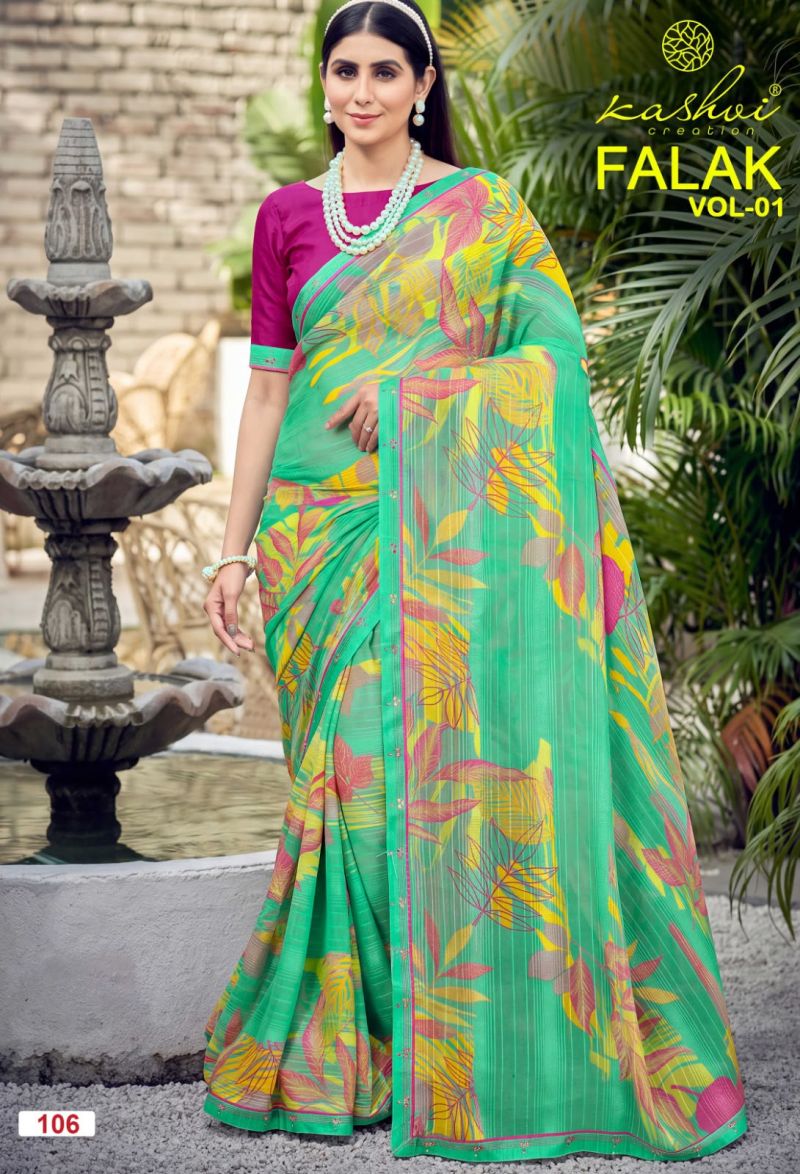 Kashvi Falak Vol 1 Wholesale Georgette Printed Fancy Saree Collection — Wholesale Sarees, Kashvi Creation wholesale from Surat — view 4