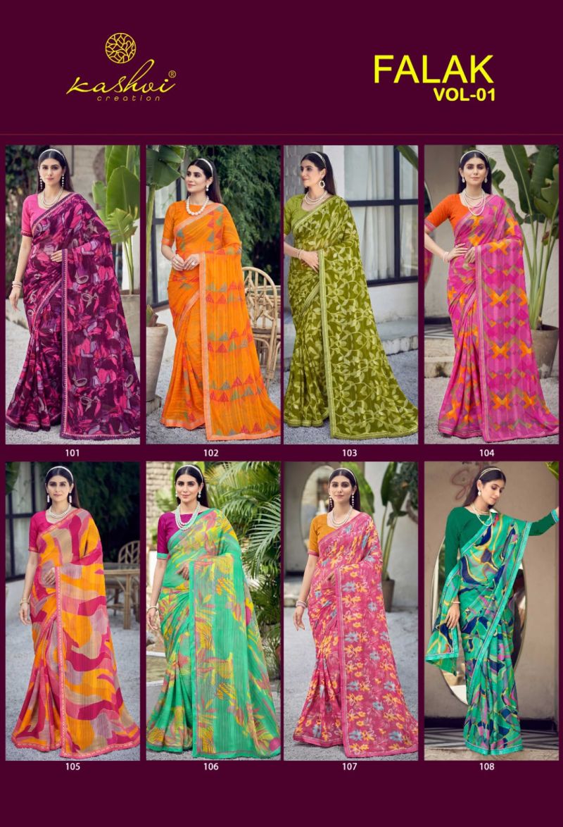 Kashvi Falak Vol 1 Wholesale Georgette Printed Fancy Saree Collection — Wholesale Sarees, Kashvi Creation wholesale from Surat — view 9