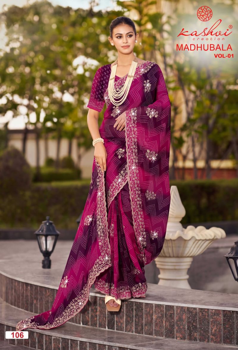 Kashvi Madhubala Vol 1 Chiffon With Embroidery And Swarovski Work Saree Catalog