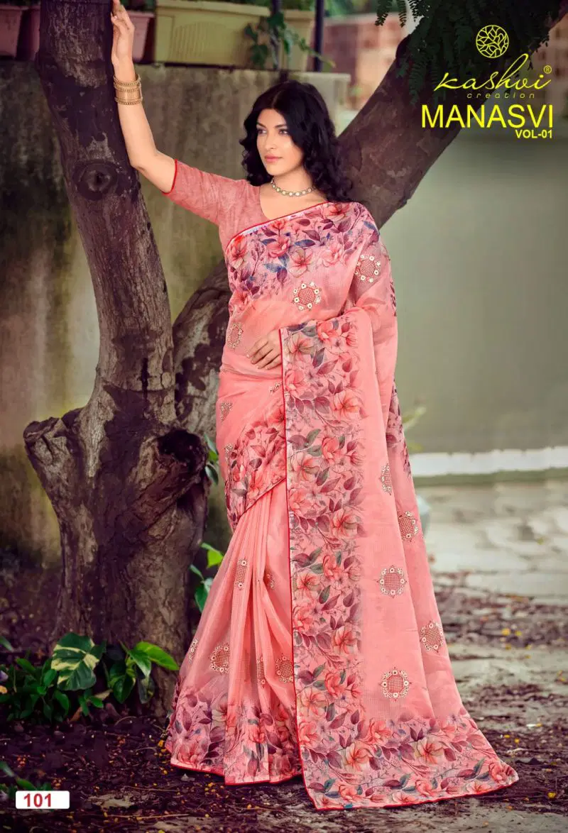 Kashvi Manasvi Vol 1 Crush Chiffon Digital Print Embroidered Saree Catalog — Festival Sarees, Kashvi Creation wholesale from Surat — Photo 7