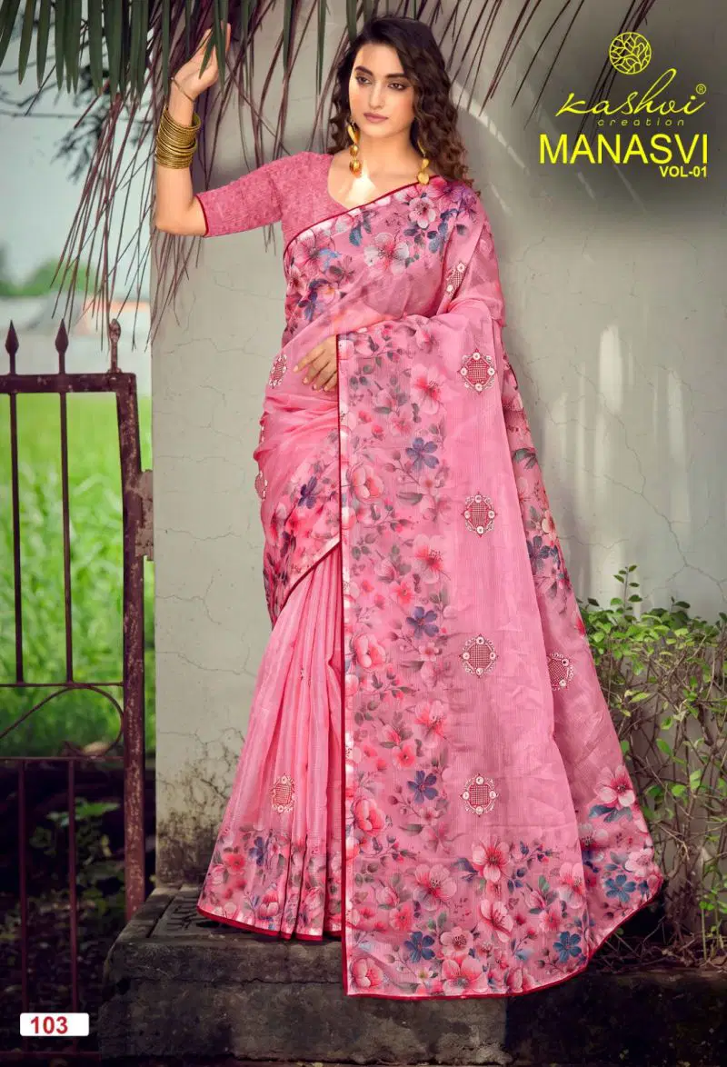 Kashvi Manasvi Vol 1 Crush Chiffon Digital Print Embroidered Saree Catalog — Festival Sarees, Kashvi Creation wholesale from Surat — Photo 2