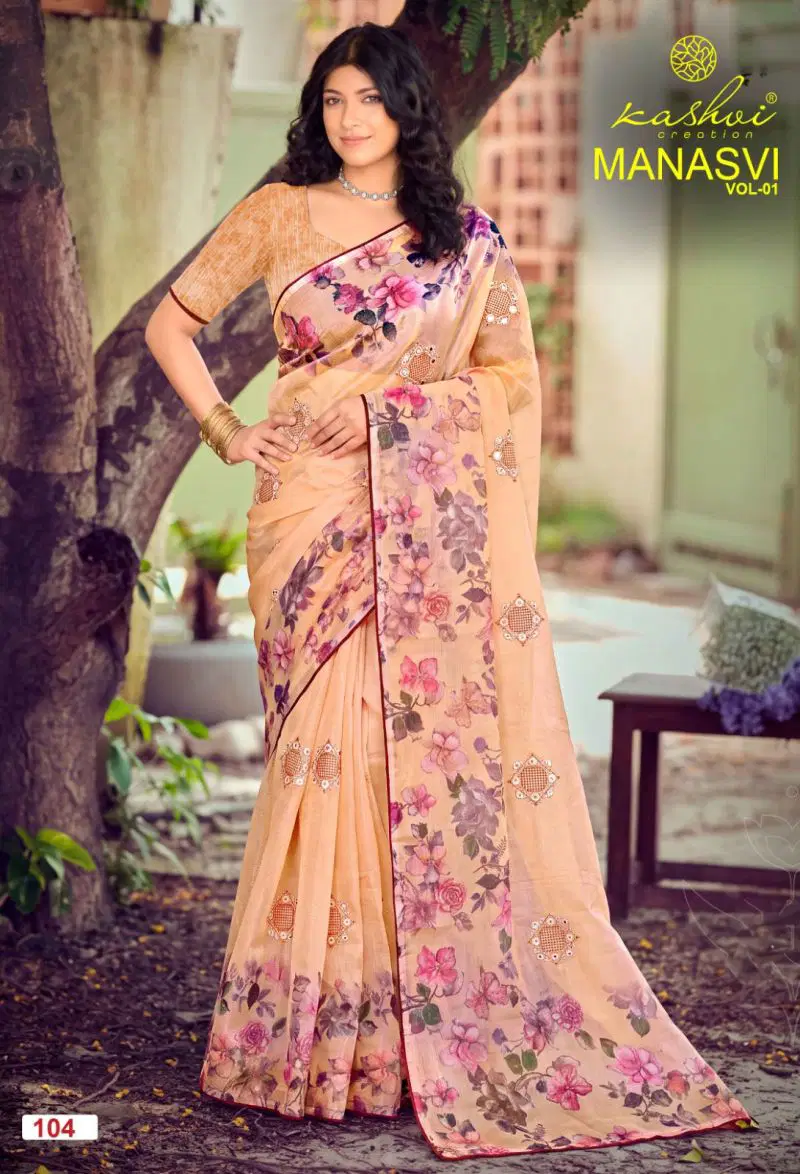 Kashvi Manasvi Vol 1 Crush Chiffon Digital Print Embroidered Saree Catalog