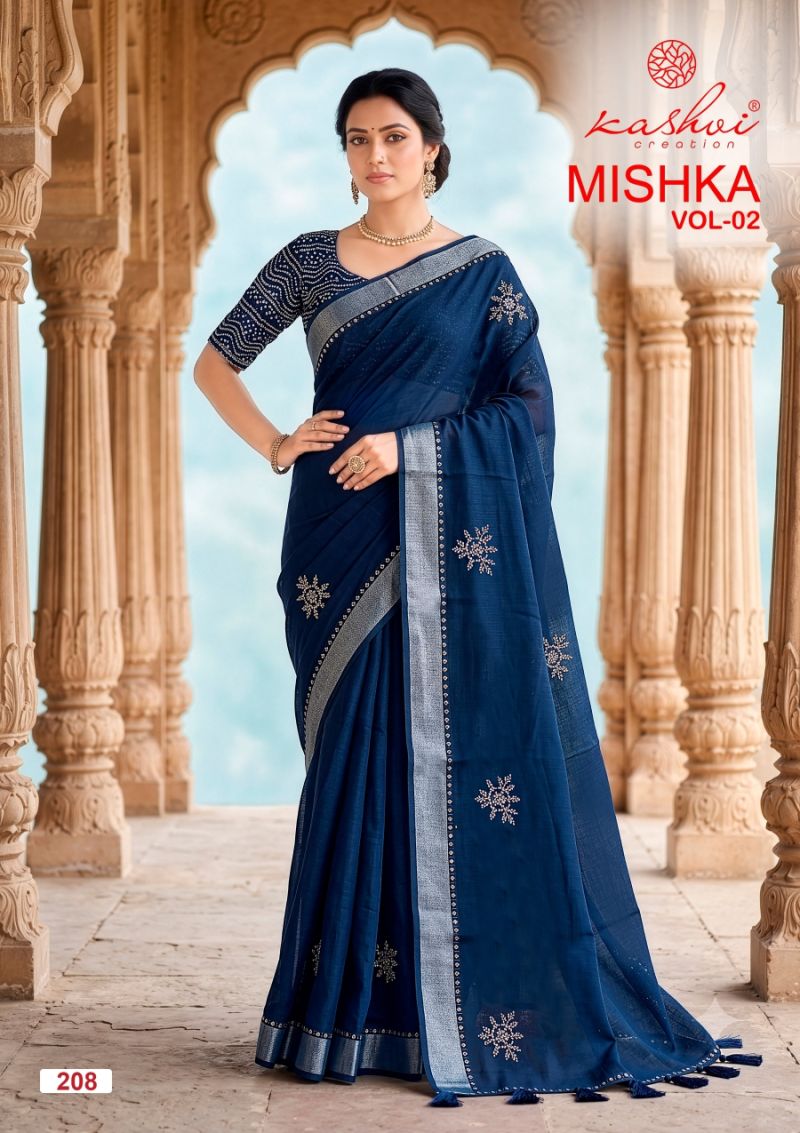 Kashvi Mishka Vol 2 Linen Silk With Diamond Work Saree Collection — Wholesale Sarees, Kashvi Creation wholesale from Surat — Photo 5