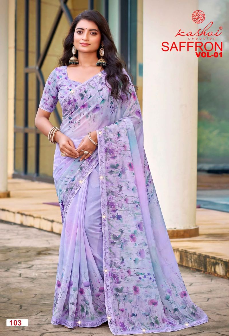 Kashvi Saffron Vol 1 Raga Weightless Swarovski Work Saree Catalog — Wholesale Sarees, Kashvi Creation wholesale from Surat — Photo 2