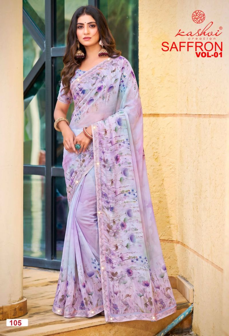 Kashvi Saffron Vol 1 Raga Weightless Swarovski Work Saree Catalog — Wholesale Sarees, Kashvi Creation wholesale from Surat — Photo 7