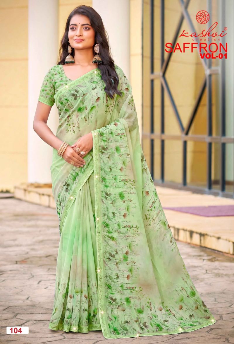 Kashvi Saffron Vol 1 Raga Weightless Swarovski Work Saree Catalog — Wholesale Sarees, Kashvi Creation wholesale from Surat — Photo 6