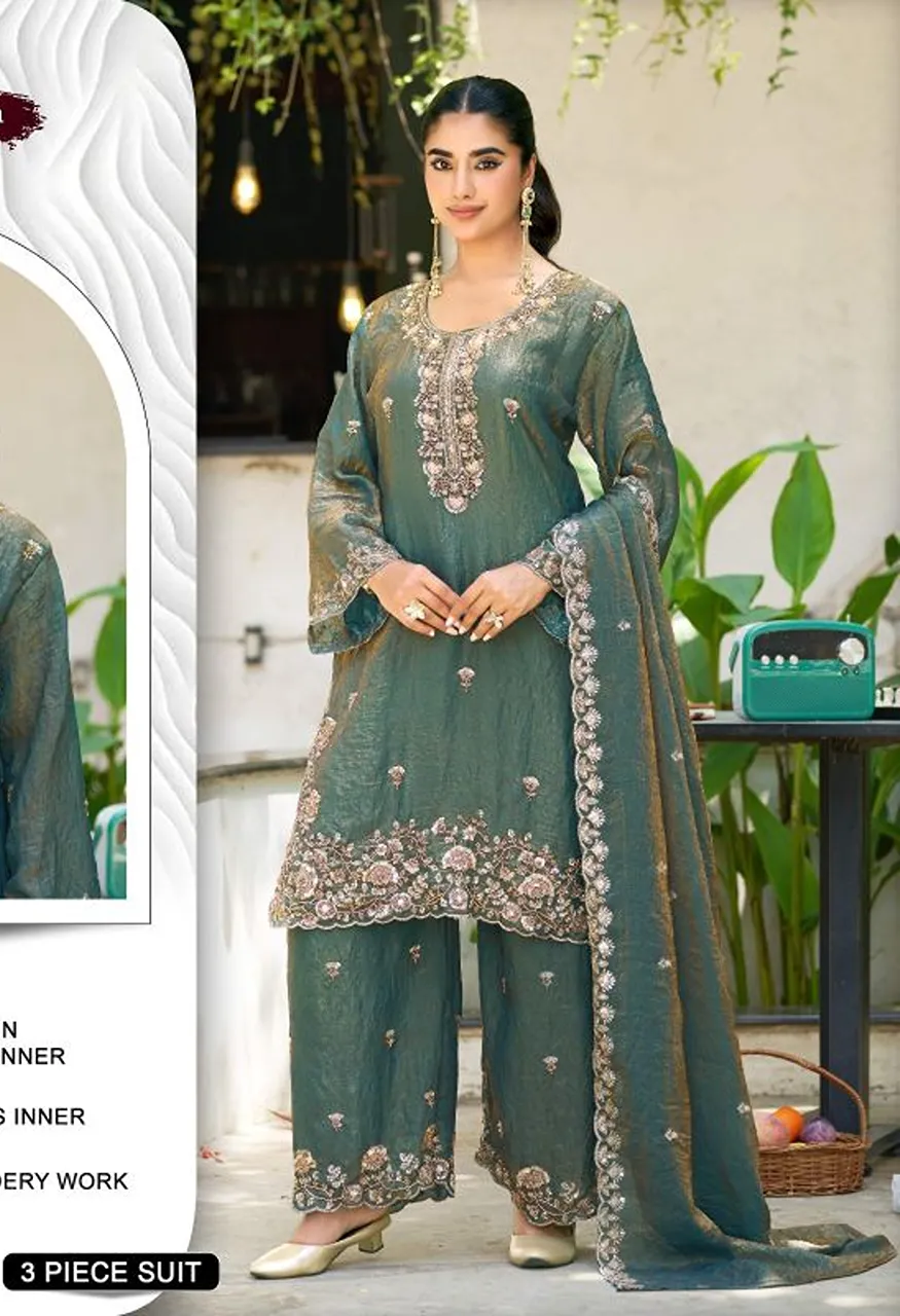 Khas 443 A To D Fandy Crush Satin Beads Work Salwar Kameez Catalog — Wholesale Salwar Suits, Khash Fashion wholesale from Surat — view 4