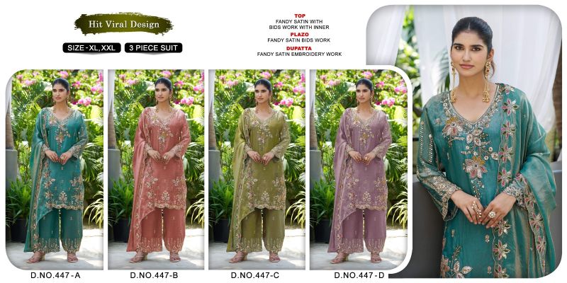 Khas 447 A To D Fandy Satin Beads Work Salwar Kameez Collection — Wholesale Salwar Suits, Khash Fashion wholesale from Surat — view 5