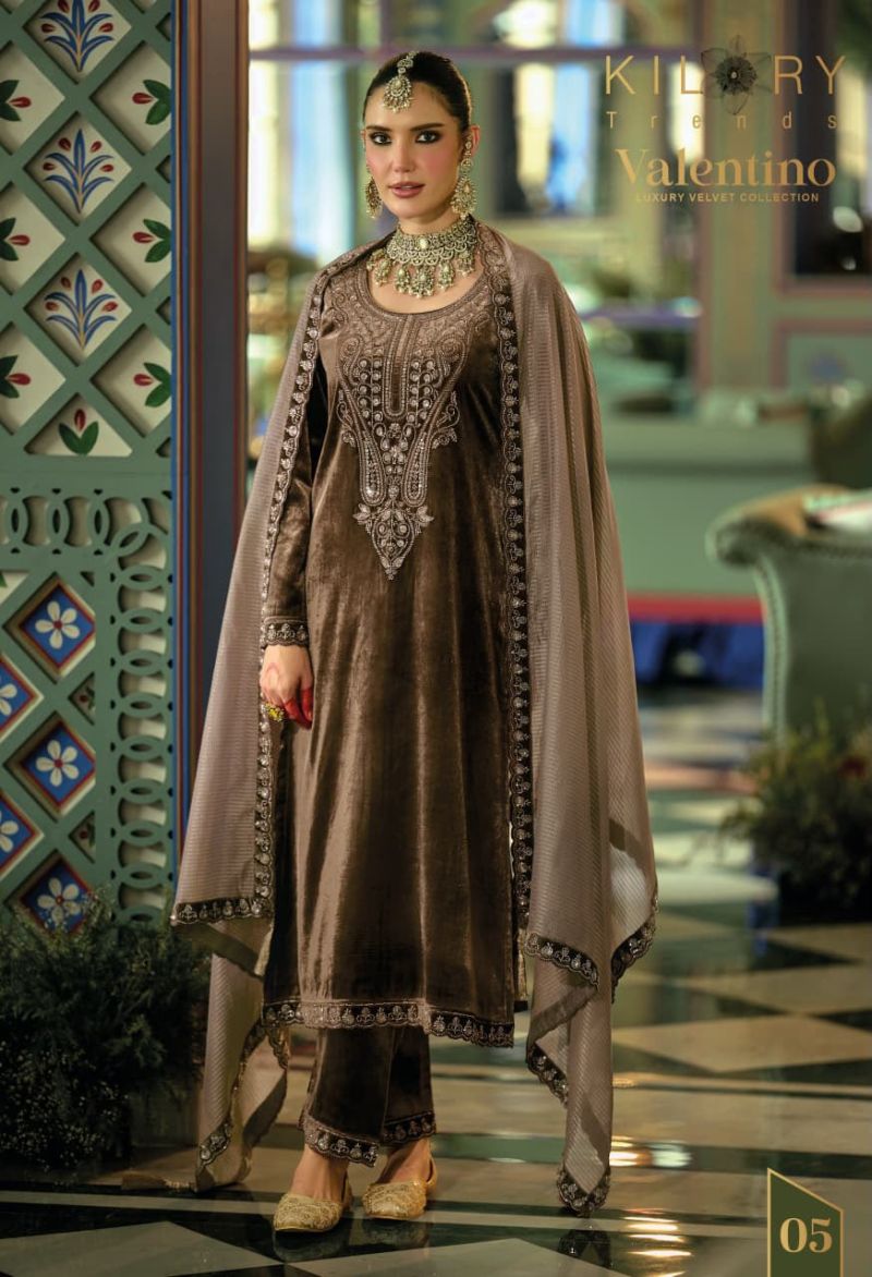 Kilory Valentino Velvet Embroidery And Hand Work Designer Salwar Kameez Catalog