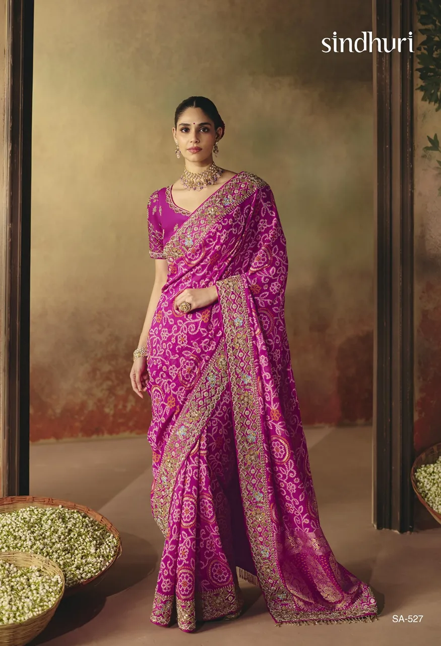 Kimora Suhag Pure Khaddi Bandhani Georgette Saree Collection — Wholesale Sarees, Kimora wholesale from Surat — Photo 7