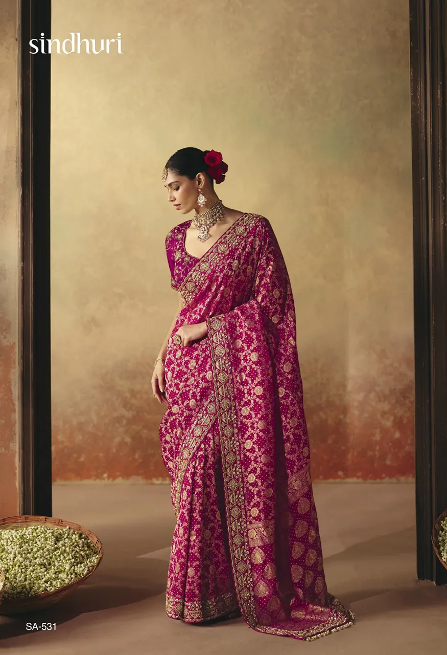 Kimora Suhag Pure Khaddi Bandhani Georgette Saree Collection — Wholesale Sarees, Kimora wholesale from Surat — Photo 5