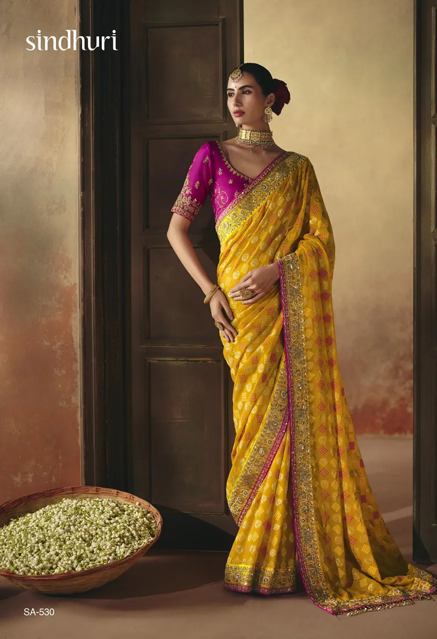 Kimora Suhag Pure Khaddi Bandhani Georgette Saree Collection — Wholesale Sarees, Kimora wholesale from Surat — Photo 4