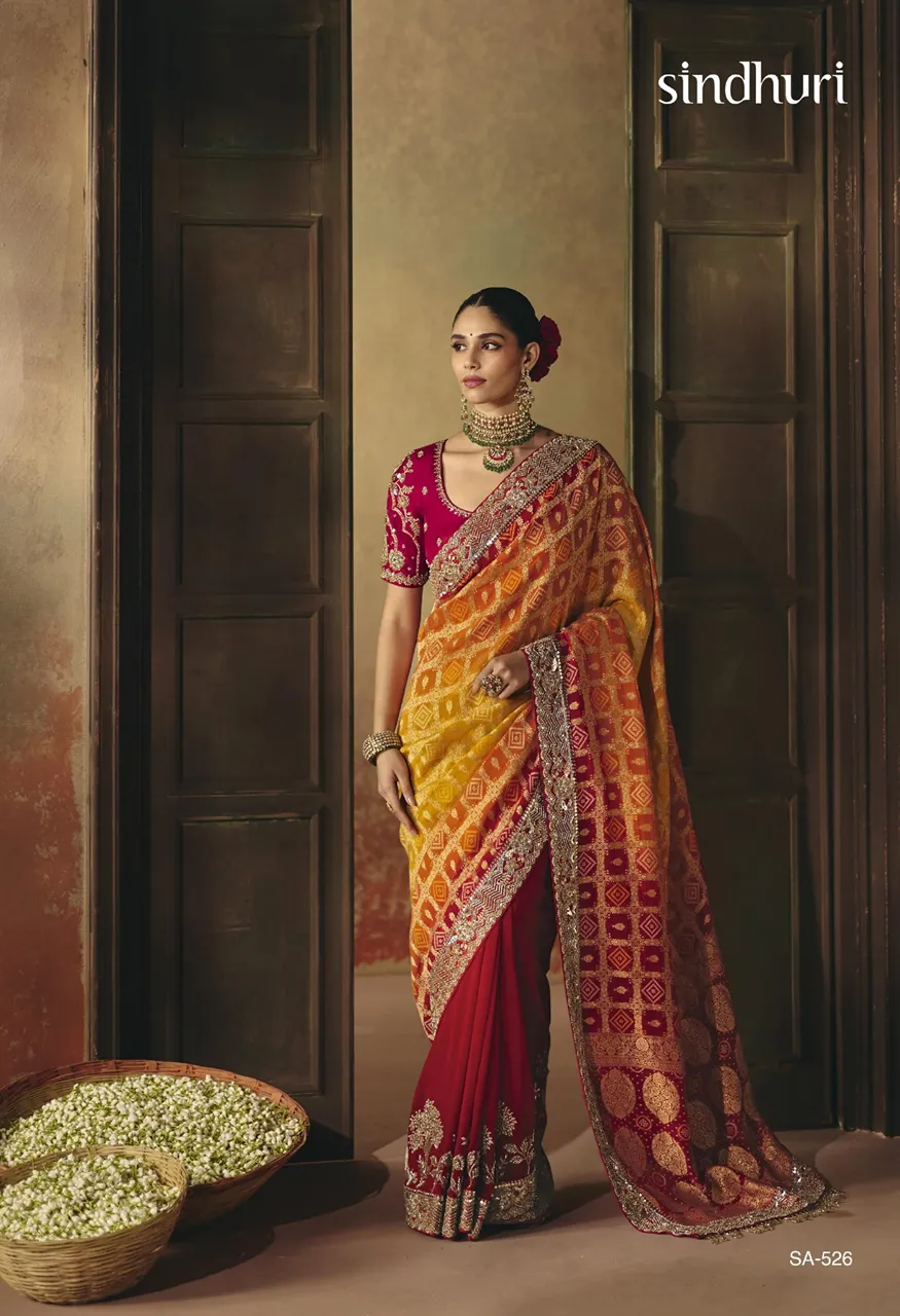 Kimora Suhag Pure Khaddi Bandhani Georgette Saree Collection — Wholesale Sarees, Kimora wholesale from Surat — Photo 10