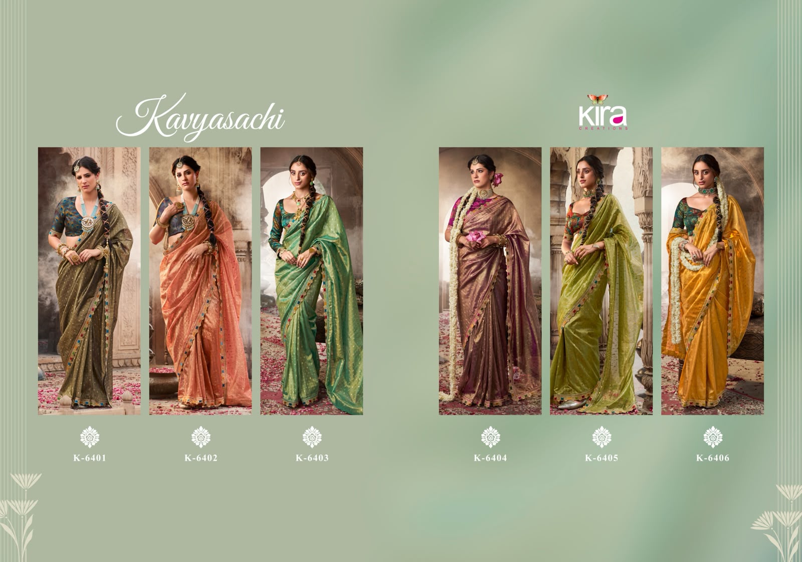 Kira Kavyasachi 6401 to 6406 Zari Tissue Saree Collection — Festival Sarees, kira wholesale from Surat — Photo 7