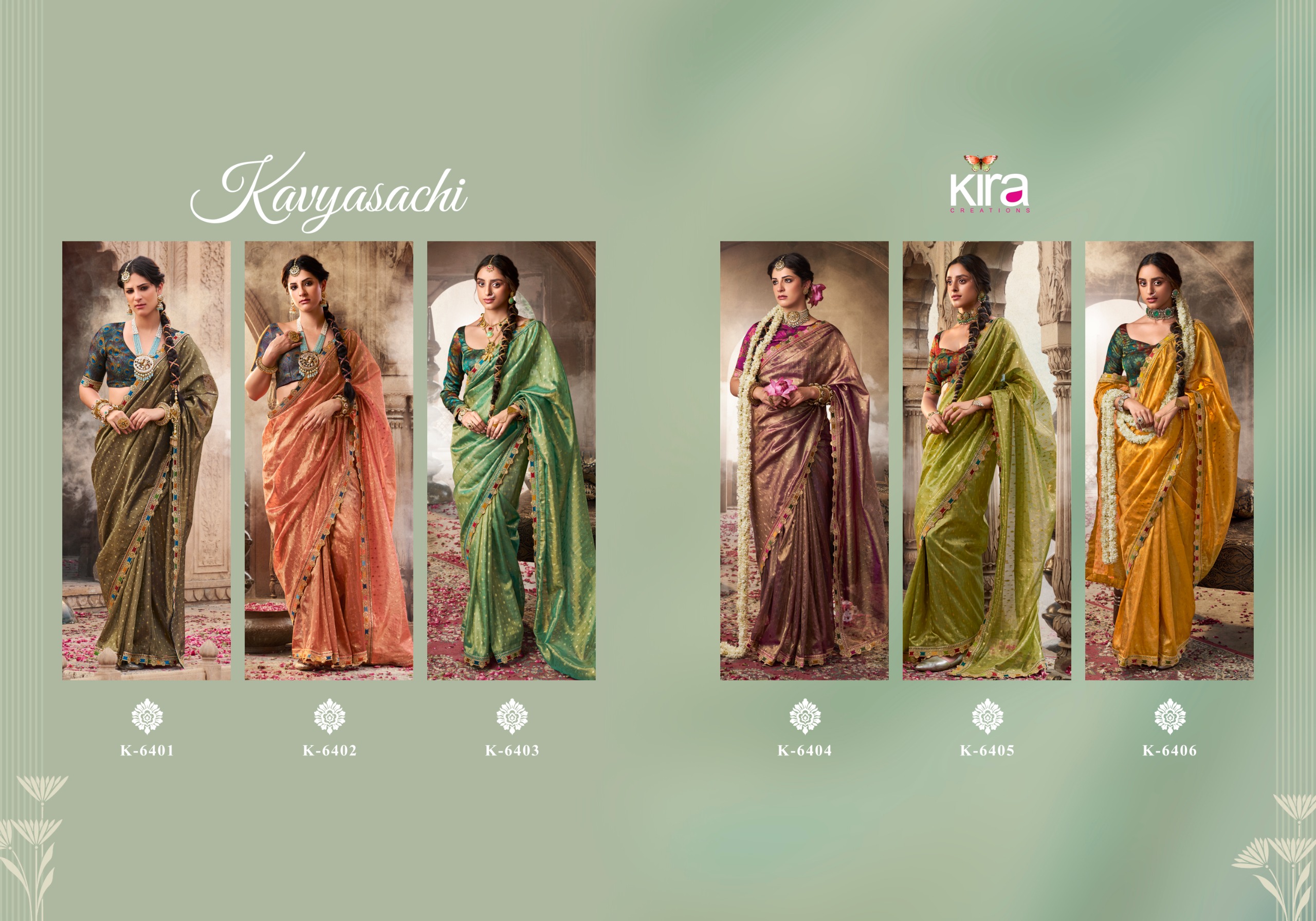 Kira Kavyasachi 6401 to 6406 Zari Tissue Saree Collection — Festival Sarees, kira wholesale from Surat — Photo 9