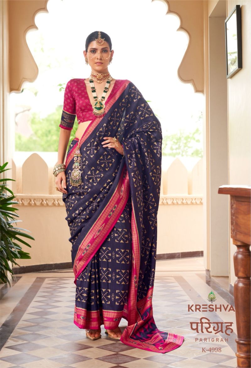 Kreshva Parigrah Wholesale Mercerised Silk Printed Designer Saree Catalog