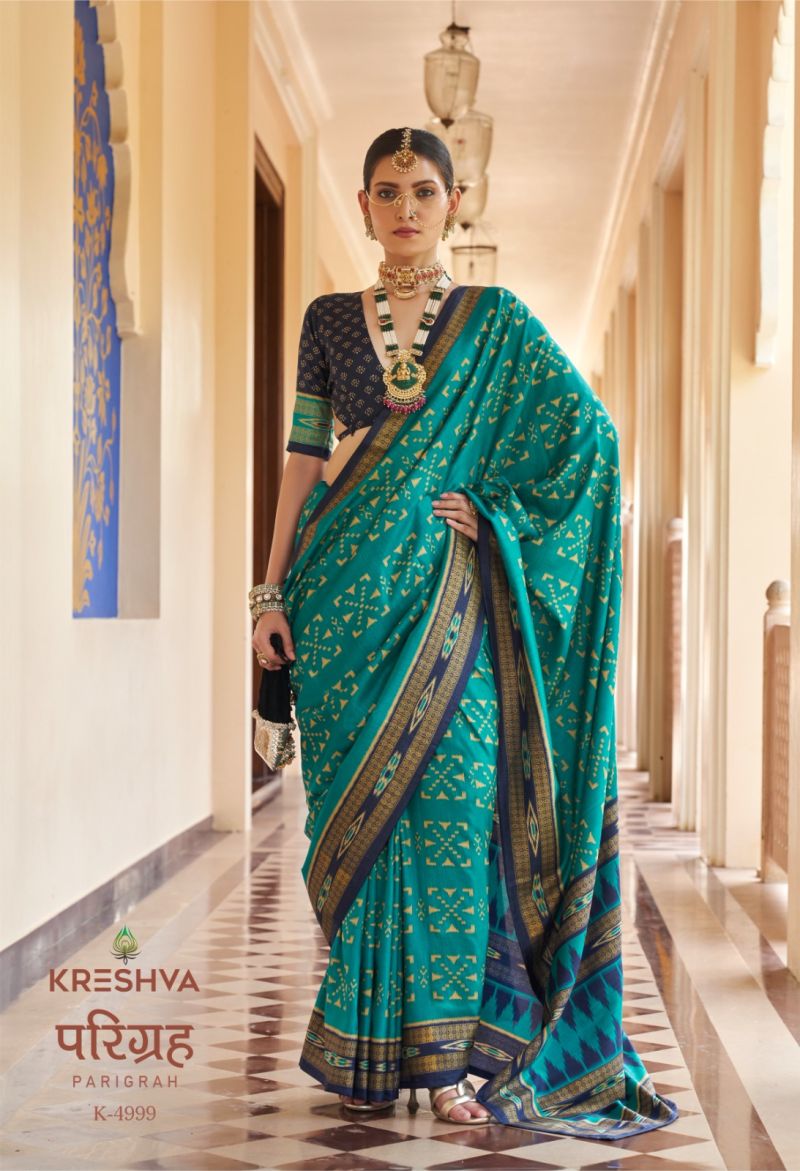 Kreshva Parigrah Wholesale Mercerised Silk Printed Designer Saree Catalog — Festival Sarees, Kreshva wholesale from Surat — view 6